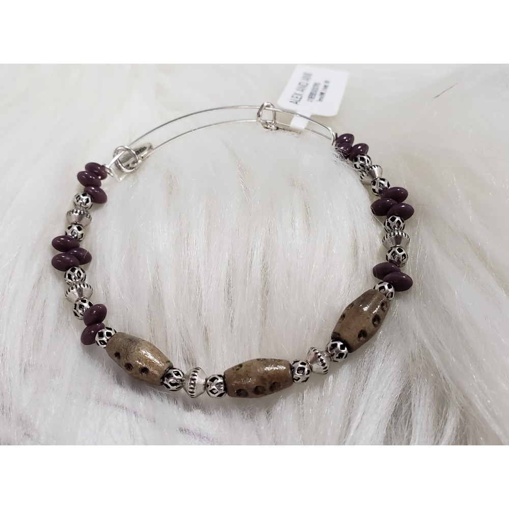 ALEX &  ANI "Terra " Violet & Silver ‎ Beaded Charm  Bangle Bracelet ✨️ ✨️